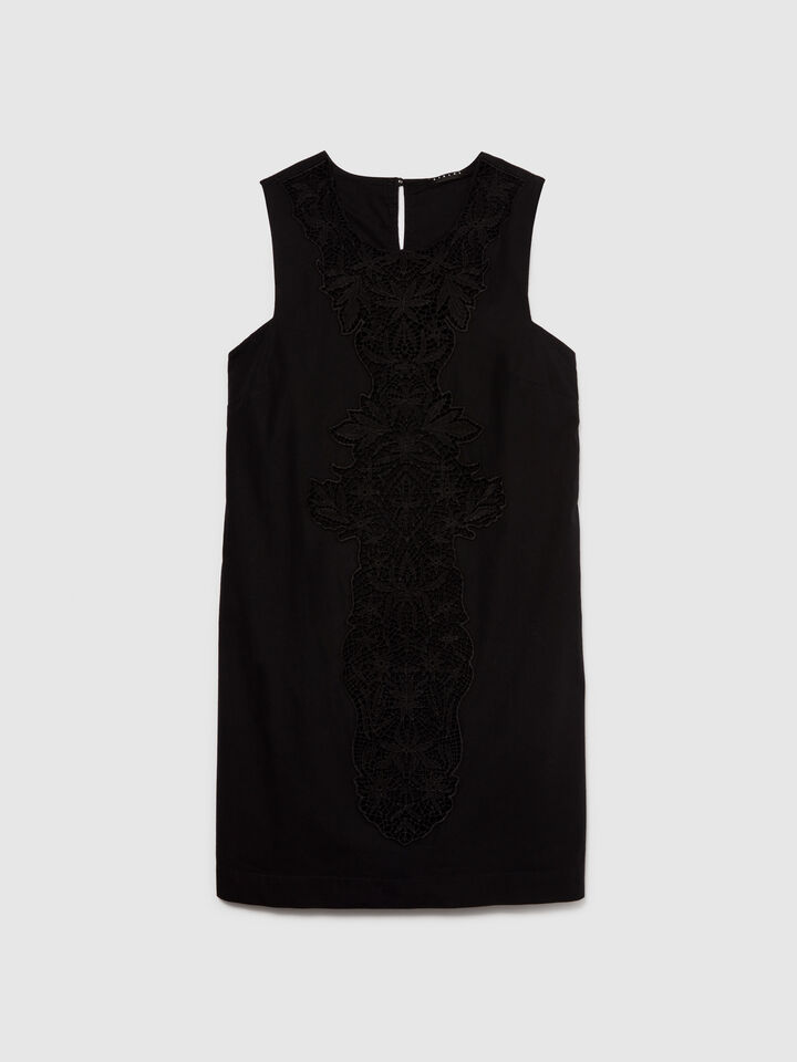 Sleeveless dress with crochet - women's short dresses - Black | Sisley image number 6